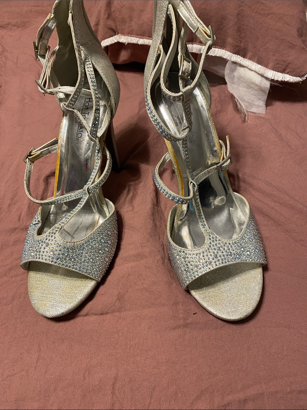 Strappy Rhinestone Silver Women’s Evening Heels